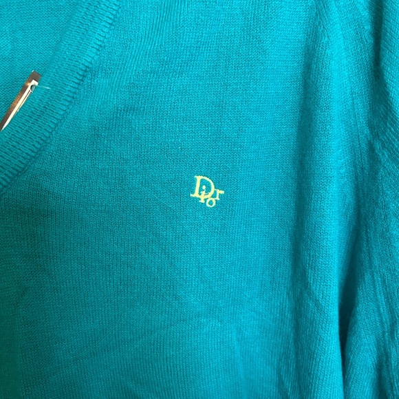 NWT Christian Dior Vintage Teal V-Neck Sweater - Picture 6 of 6
